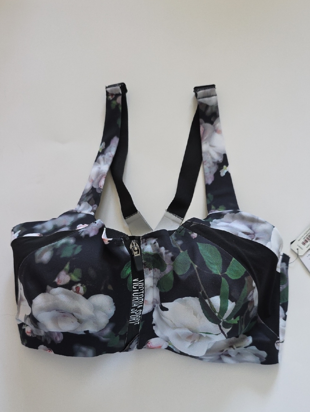 Victoria's Secret Black Floral Zip-Front Sports Bra